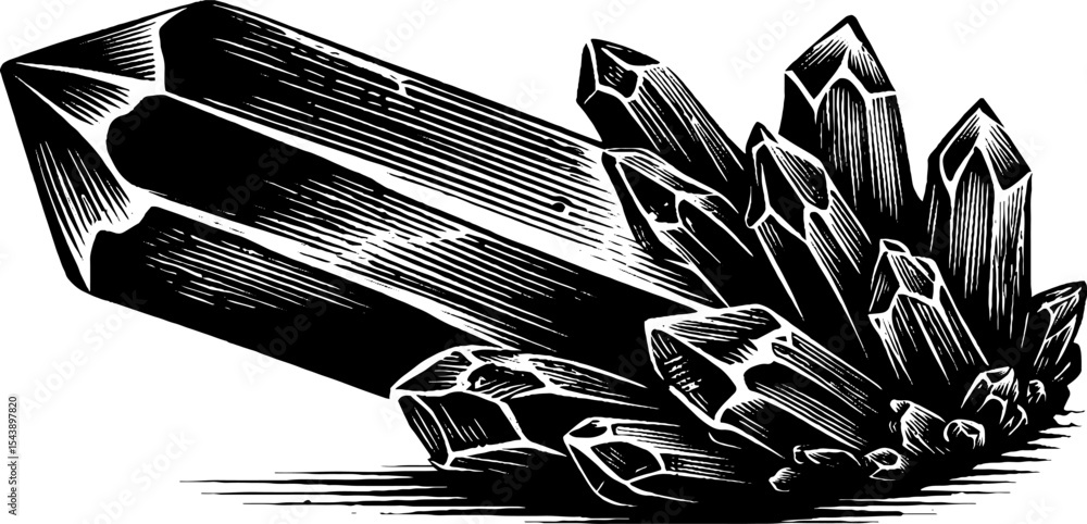 Poster black and white illustration of ruby embedded in natural stone for design use