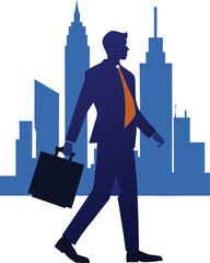 Silhouette of Professional Man Walking with Cityscape Background