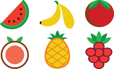 Colorful Summer Fruits Illustrated Vector Collection