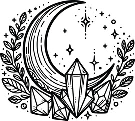 Crystal Mystical Moon – Magical Boho SVG Clipart