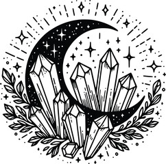 Crystal Mystical Moon – Magical Boho SVG Clipart
