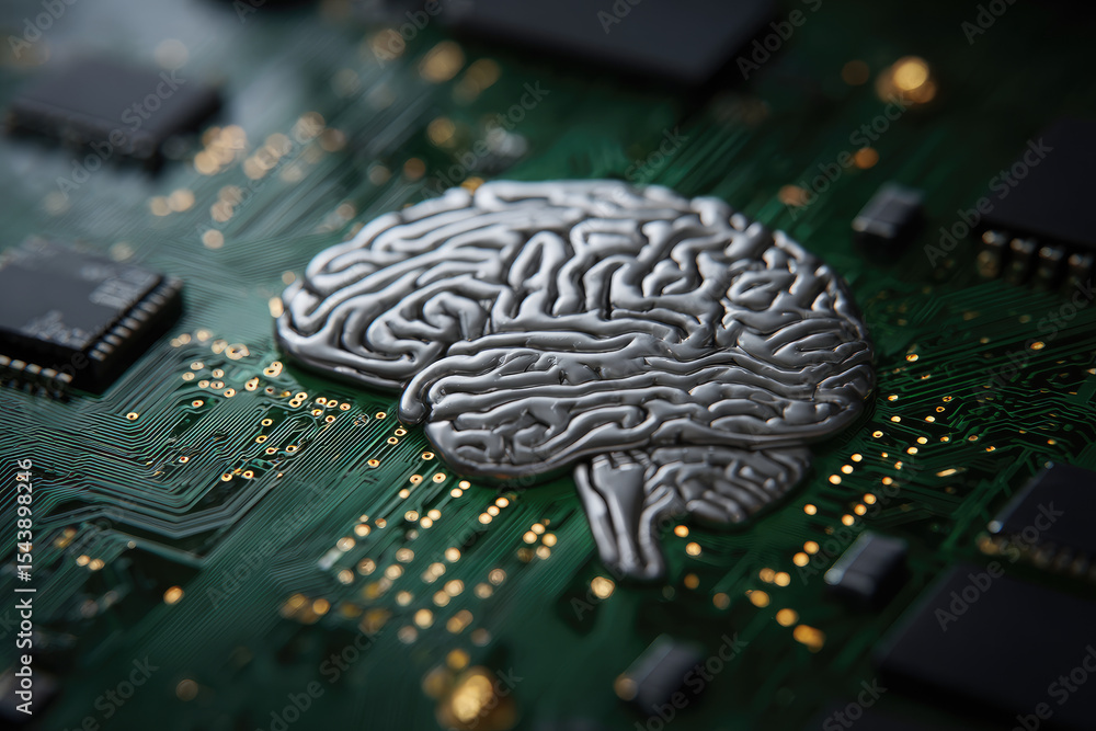 Poster digital brain with circuit and ai cocept