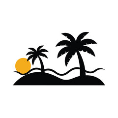 Tropical island beach with palm trees, a perfect summer vacation paradise