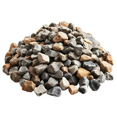A close-up view of a pile of assorted pebbles in various textures and colors, showcasing the beauty of natural stones. Isolated on transparent white background, png