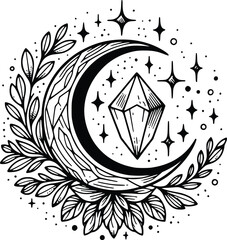 Crystal Mystical Moon – Magical Boho SVG Clipart