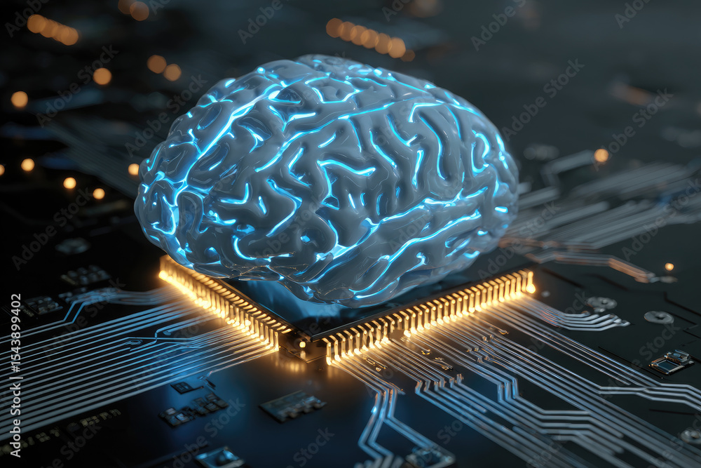 Poster digital brain with circuit and ai cocept