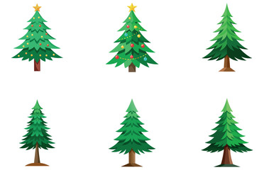 Pine Trees Vector Designs Set Minimalist Flat Evergreen Forest Illustrations