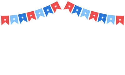 Obraz premium Party flag garland background in red and blue, United states of America national element for independence day. Vector illustration