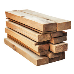 Stack of light-colored wooden planks, showcasing natural wood grain and texture. Isolated on transparent white background, png	