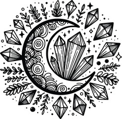 Crystal Mystical Moon – Magical Boho SVG Clipart
