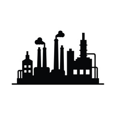 Fototapeta premium Cityscape factory silhouette vector illustration with industrial buildings and urban sky