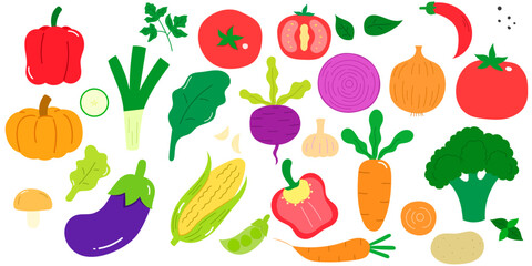 vegetable set in flat vector style for healthy food design