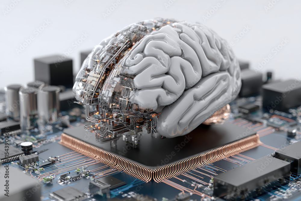Poster digital brain with circuit and ai cocept