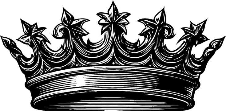 Ornate crown with triple pointed star emblem design for heraldic crests and logos