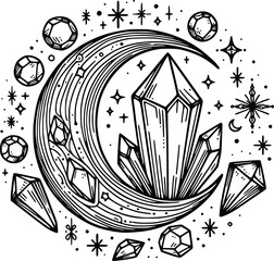 Crystal Mystical Moon – Magical Boho SVG Clipart