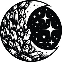 Crystal Mystical Moon – Magical Boho SVG Clipart