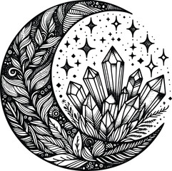 Crystal Mystical Moon – Magical Boho SVG Clipart