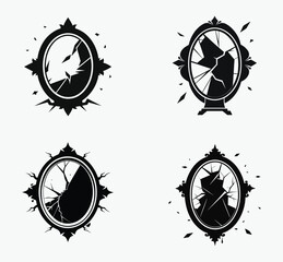broken mirror silhouette set, Broken mirror with ghostly reflection inside vector art illustration 