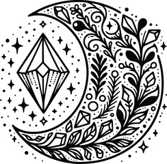 Crystal Mystical Moon – Magical Boho SVG Clipart