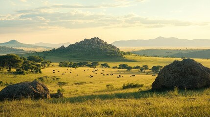 Serene African Savanna at Sunset