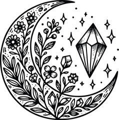 Crystal Mystical Moon – Magical Boho SVG Clipart