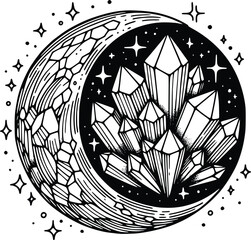 Crystal Mystical Moon – Magical Boho SVG Clipart
