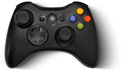 A black gaming controller featuring various buttons and joysticks for interactive gameplay.