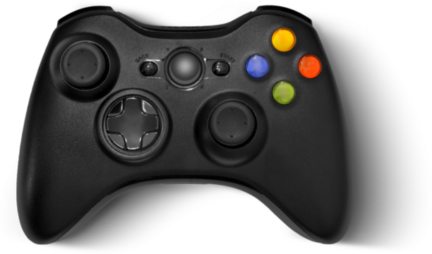 A black gaming controller featuring various buttons and joysticks for interactive gameplay.