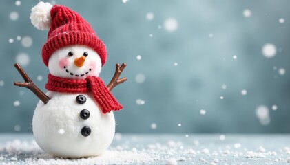 Adorable cotton snowman craft, festive winter design on grey , holiday decor, cotton balls, christmas craft