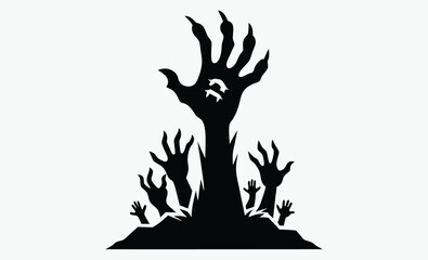 Obraz premium zombie hand rising silhouette, zombie hand rising from grave with horror vector art illustration 