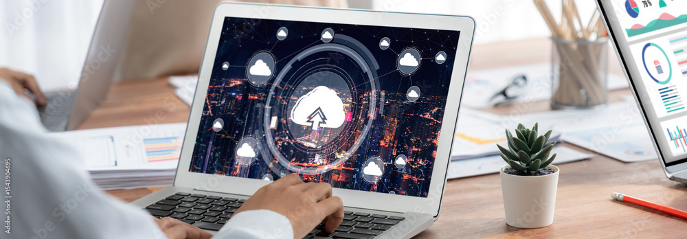 Aufkleber Cloud computing software for brisk remote work and personal data storage