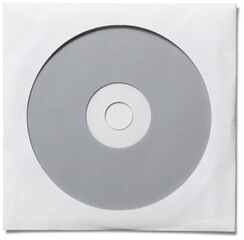 A plain gray disc on a white sleeve, likely representing a CD or DVD.