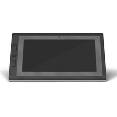A sleek digital drawing tablet with a large screen and control buttons for artists and designers.