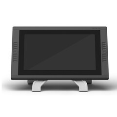 A digital drawing tablet designed for artists and designers, featuring a sleek interface and adjustable stand.