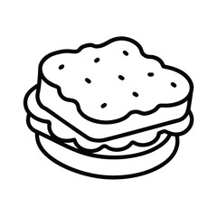 Toasted bagel sandwich with cream cheese in line art Vector illustration