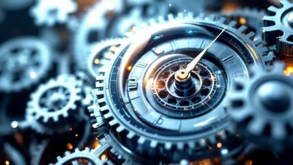 Time Gears: Intricate clock gears mesh seamlessly, symbolizing precision, time management, and the mechanics of progress 4k unique Abstract video - Powered by Adobe