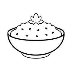 Veg pulao with peas and carrot in thin line drawing Vector illustration