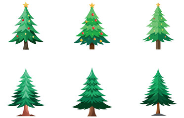 Pine Trees Vector Designs Set Minimal Flat Evergreen Tree Illustrations for Nature and Forest Themes