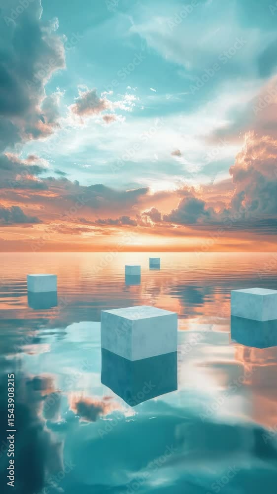 Poster A group of cubes floating on the surface of the water, creating a unique and intriguing scene