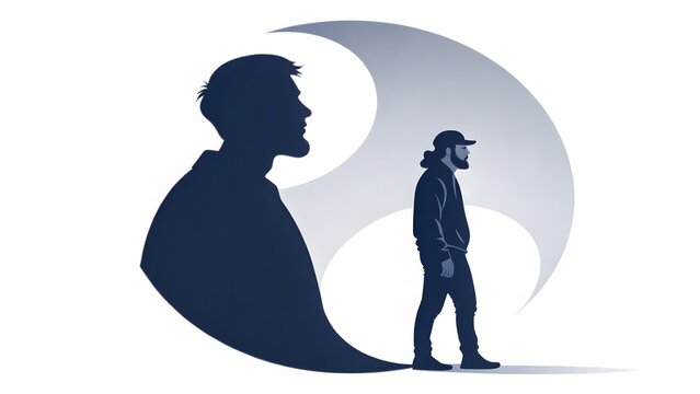 Dual Identity, Silhouette, Man, Contrasting Styles