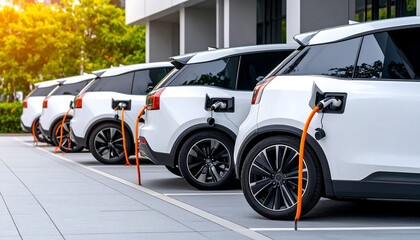 Electric cars charging city parking.