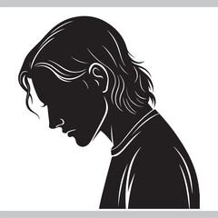 Silhouette of a Woman Standing with an Umbrella in Vector Style