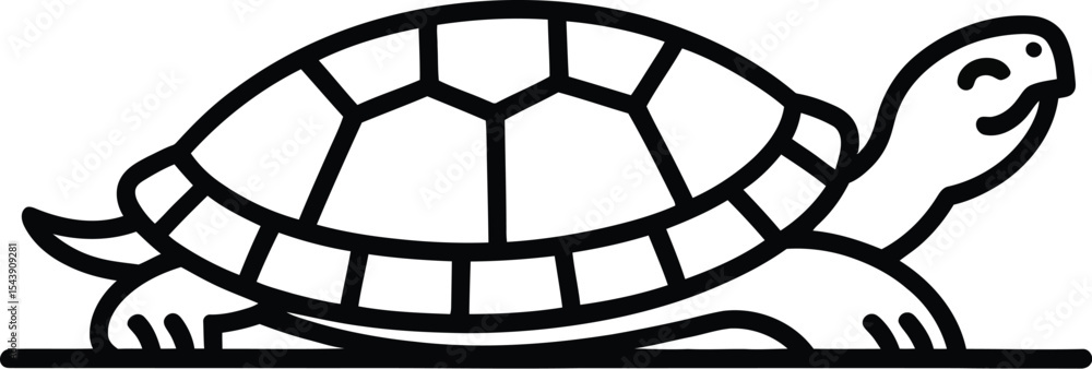 Poster a simple line drawing of a turtle with a smile on a plain background