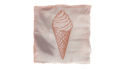 Scrap of grid paper with drawn ice cream cone, taped to light coral background, delicate shadows