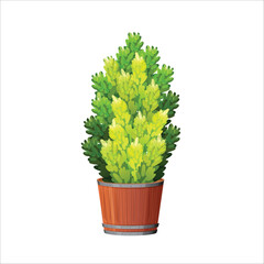 Lush green plant in wooden pot illustration