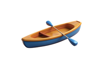 A red and white fishing kayak with a blue paddle floats on isolated, calm lake water