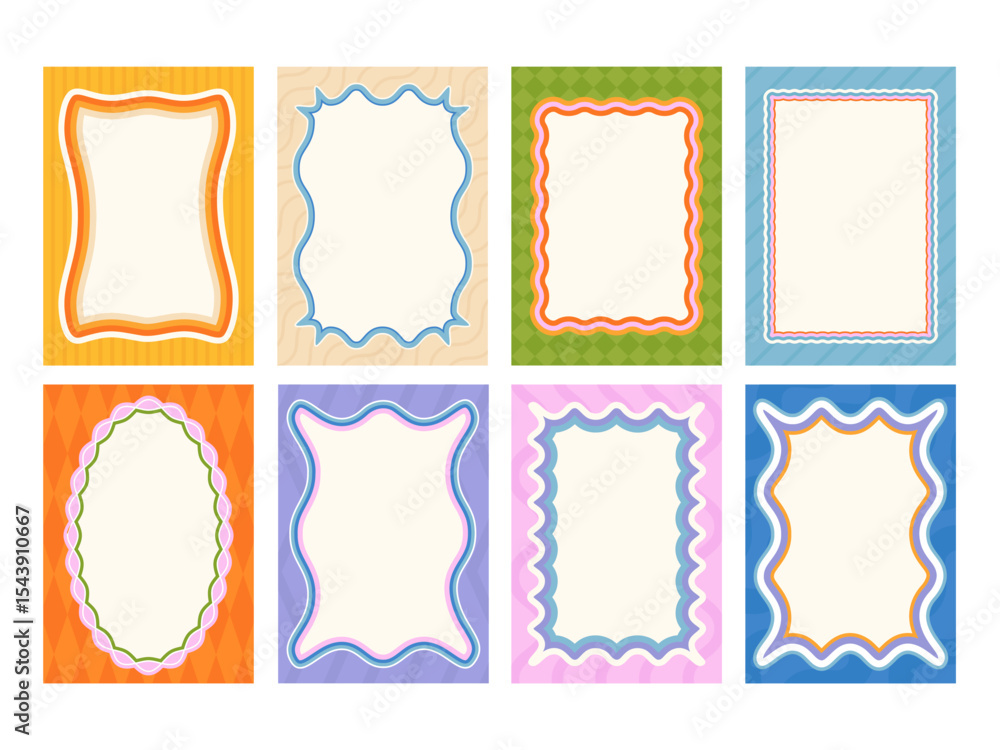 Poster wavy border patterned frames. retro frame with curved wavy edges and geometric pattern. decorative t