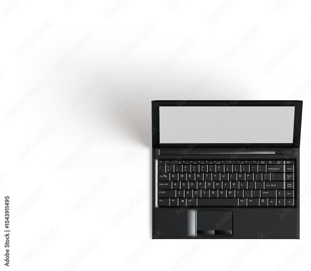 Poster a minimalist laptop design with a sleek keyboard and blank screen, emphasizing modern technology aes