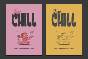 cute cat illustration in retro style, perfect for t-shirts or posters, vector illustration