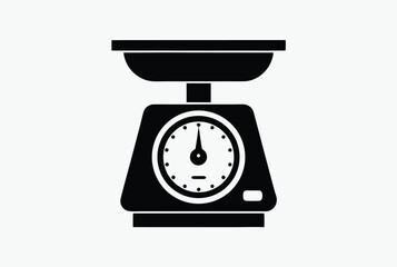 kitchen scale icon, cooking tool silhouette, black and white vector